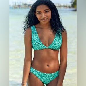 Aerie wide strap plunge bikini green floral